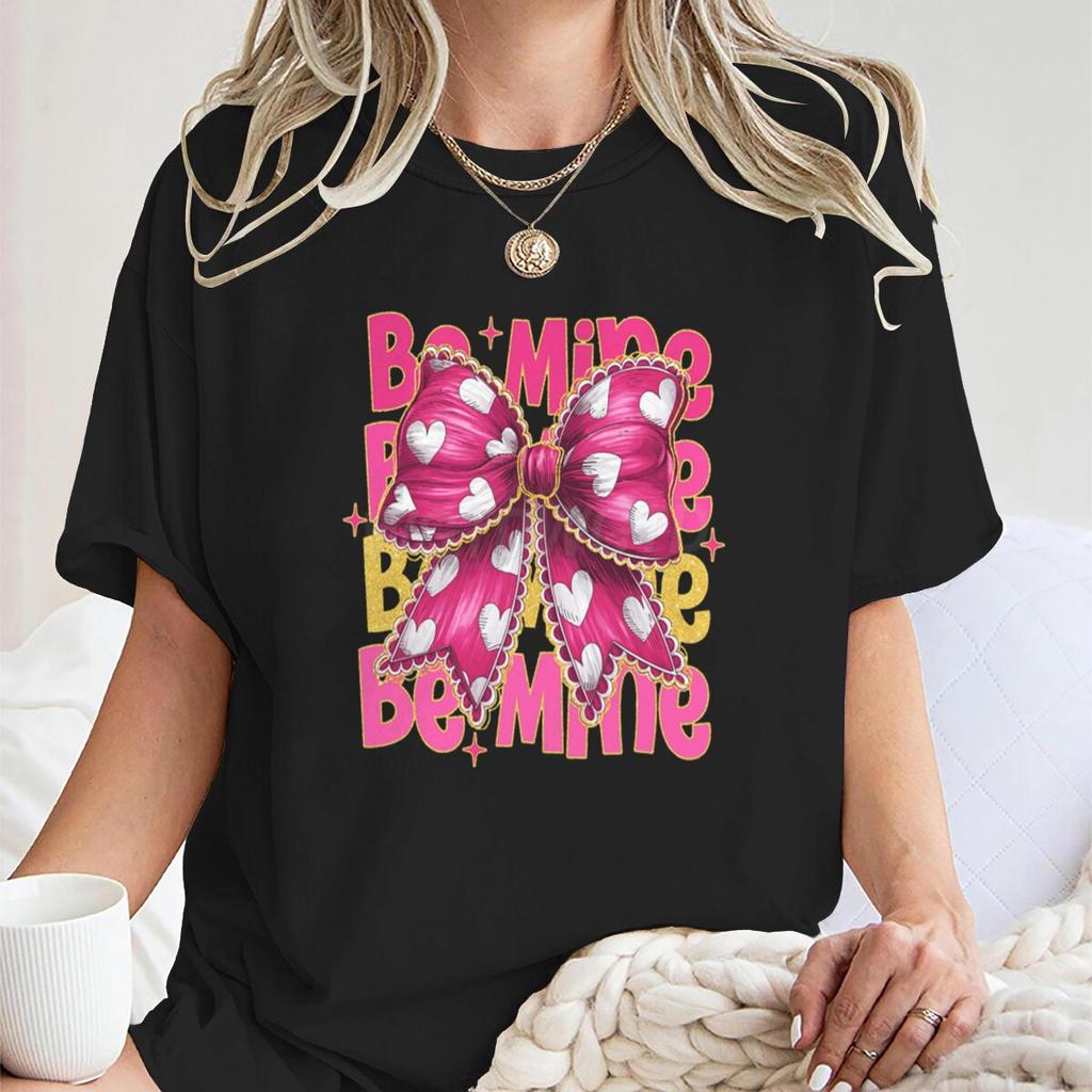 Rosa Valentinstag Coquette Herz T-Shirts Damen Be Mine Kurzarm-T-Shirt Glitzer Coquette Valentinstag Shirt Design Damen T-Shirt