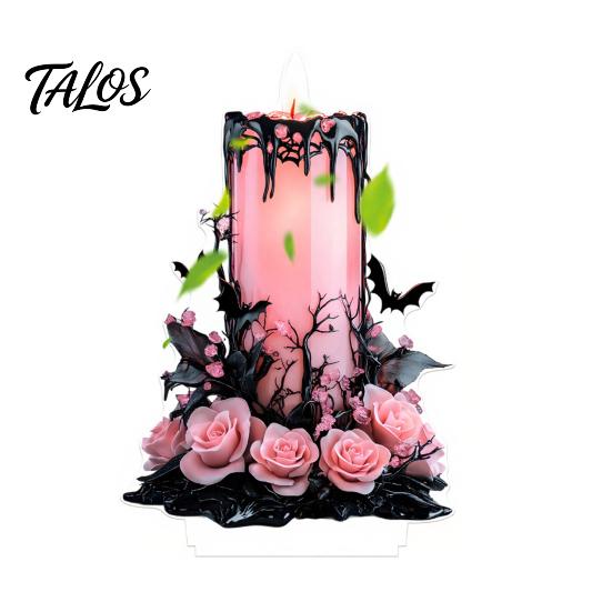 Spider Pumpkin Figures Halloween Dark Style Table Decorations, Acrylic Pink And Black Gothic Centerpiece, Spooky Mantelpiece Statues Crescent