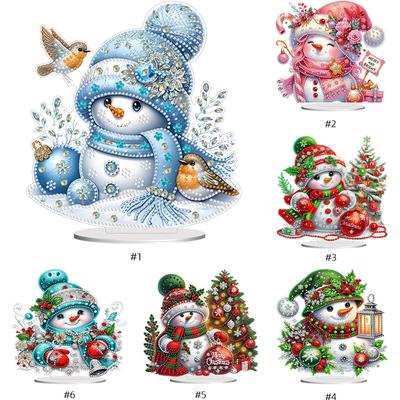 Christmas Snowman Diamond Painting Desktop Ornaments Kit Cute 5D DIY Diamond Art Tabletop Decorations Bedroom Table Decor