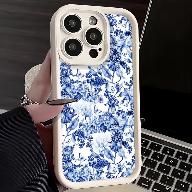 Phone Case for iPhone 17 Air 16E 15 16 Pro Max Blue And White Porcelain Pattern Cover 14 Plus 13 12 Mini Soft Shell Silicone Fun