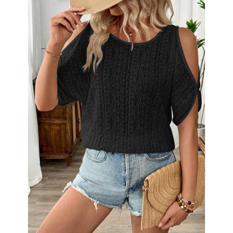Simple Women's Fashion Blouses Spring Summer New Boho Off-shoulder Hollow Bat Short Sleeve T-shirt Top For Women Casual Shirts