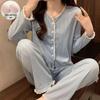 Women's Long Sleeve Pajama Set with Chest Pad - Loose Fit for Spring, Autumn, and Summer