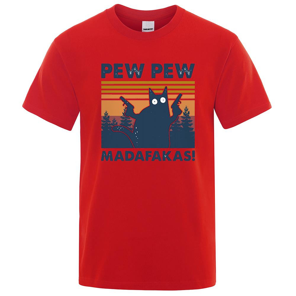 Pew Pew Madafakas Funny Street Cartoons Printed Male Tee Clothes Summer Cotton T Shirt O-Neck Hip Hop Men T-Shirt Oversized Tees
