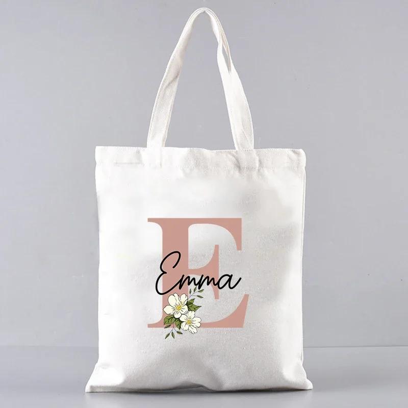 Custom Name White Canvas Tote Bag Large Capacity Foldable Supermarket Shopping Bag For Women Shopper Personalized Handbags