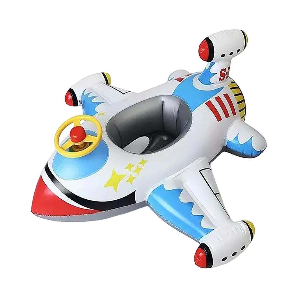 Inflatable Airplane Shaped Water Float Seat for Children Thickened Outdoor Pool Swim Ring with Steering Wheel Design for Interactive Water Activities