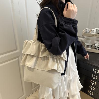 2025 Korean Version of the New Skirt Wrinkled Large-capacity Tote Bag Lazy Style Casual Simple Canvas Bag Bag