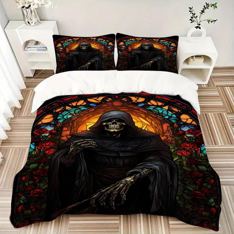 3Pcs Gothic Glass Reaper Bedding Set Soft Fabric Duvet Cover Pillowcases Home Christmas Xmas Halloween Gift 1 Duvet Cover 2 Pillowcase G13