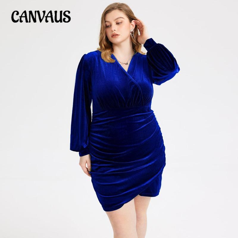 

Women s V Neck Elegant Canary Long Sleeved Hip Wrap Dress 1XL синий