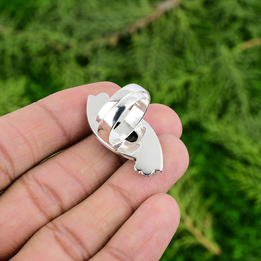 Natural Turritella Agate Statement Flower Adjustable Ring 925 Silver