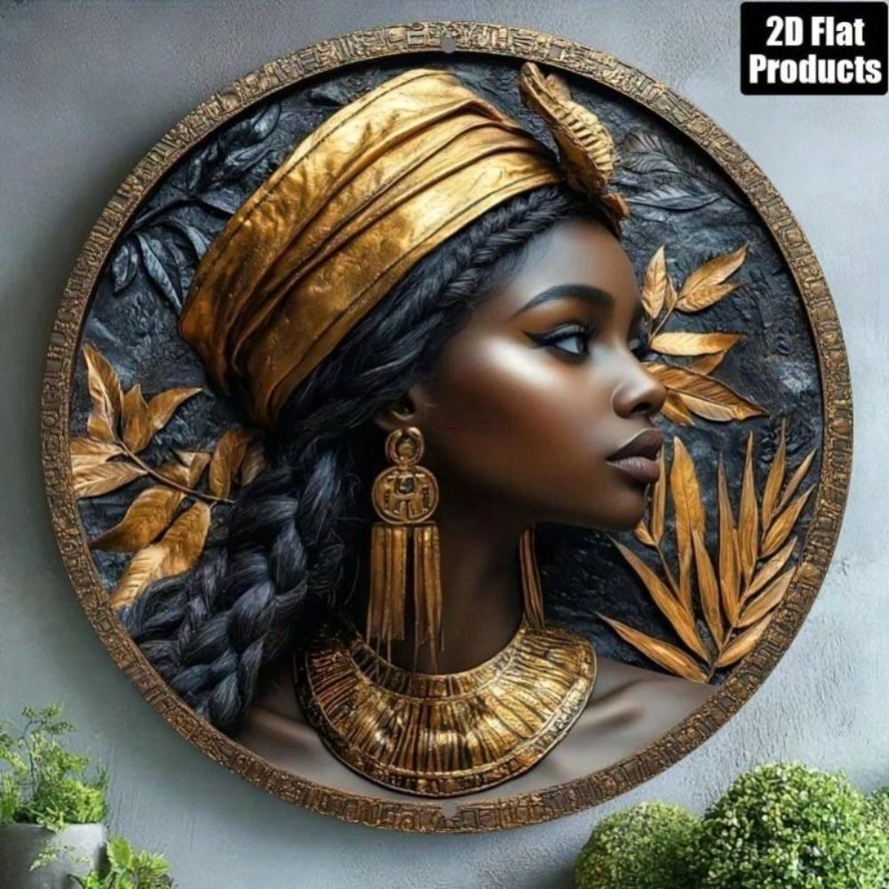 Vintage Metal Wall Art Egyptian Queen Round 8x8 Inch for Home Bar Cafe Office