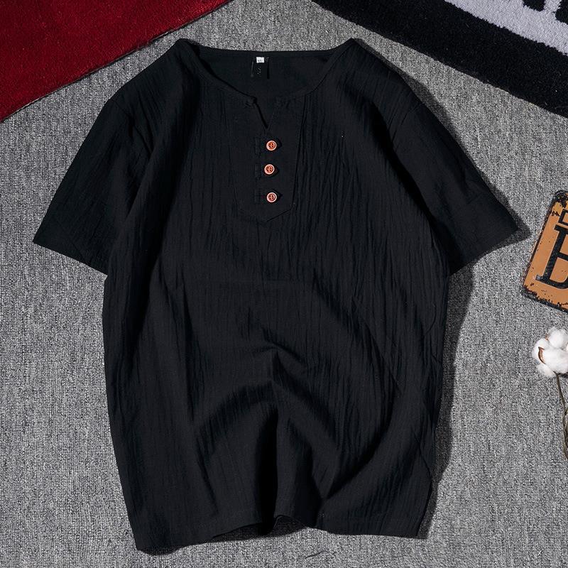 Men's Summer Breathable Beige Henley Neck Short Sleeve Shirt