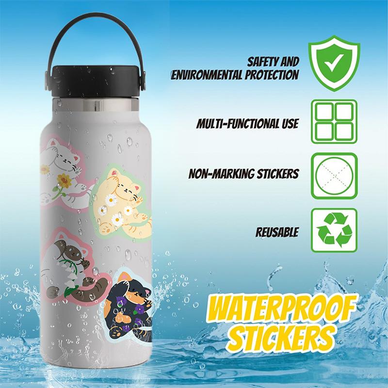 50PCS Cute Cat Stickers Colorful Cartoon Cat Sticker Kawaii Waterproof Vinyl Decals for Water Bottles Laptop Luggage Computer