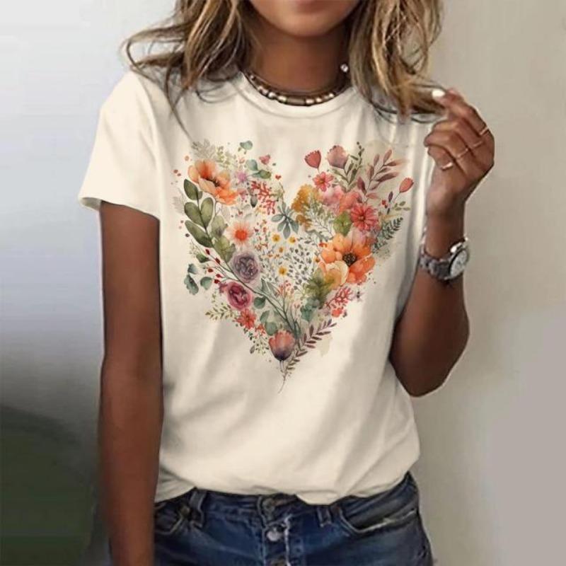 Mode 3D Blume Liebe Druck T Shirt Für Frauen Nette Mädchen Kurzarm Tops Casual Oansatz Lose Pullover Sommer Trend Kleidung