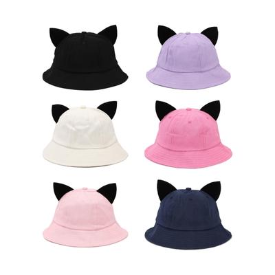 Unisex Harajuku  Bucket Hat Breathable Fisherman Hat Sun Hat Kitten Ear Decors Sports Vintage Kitten Ear