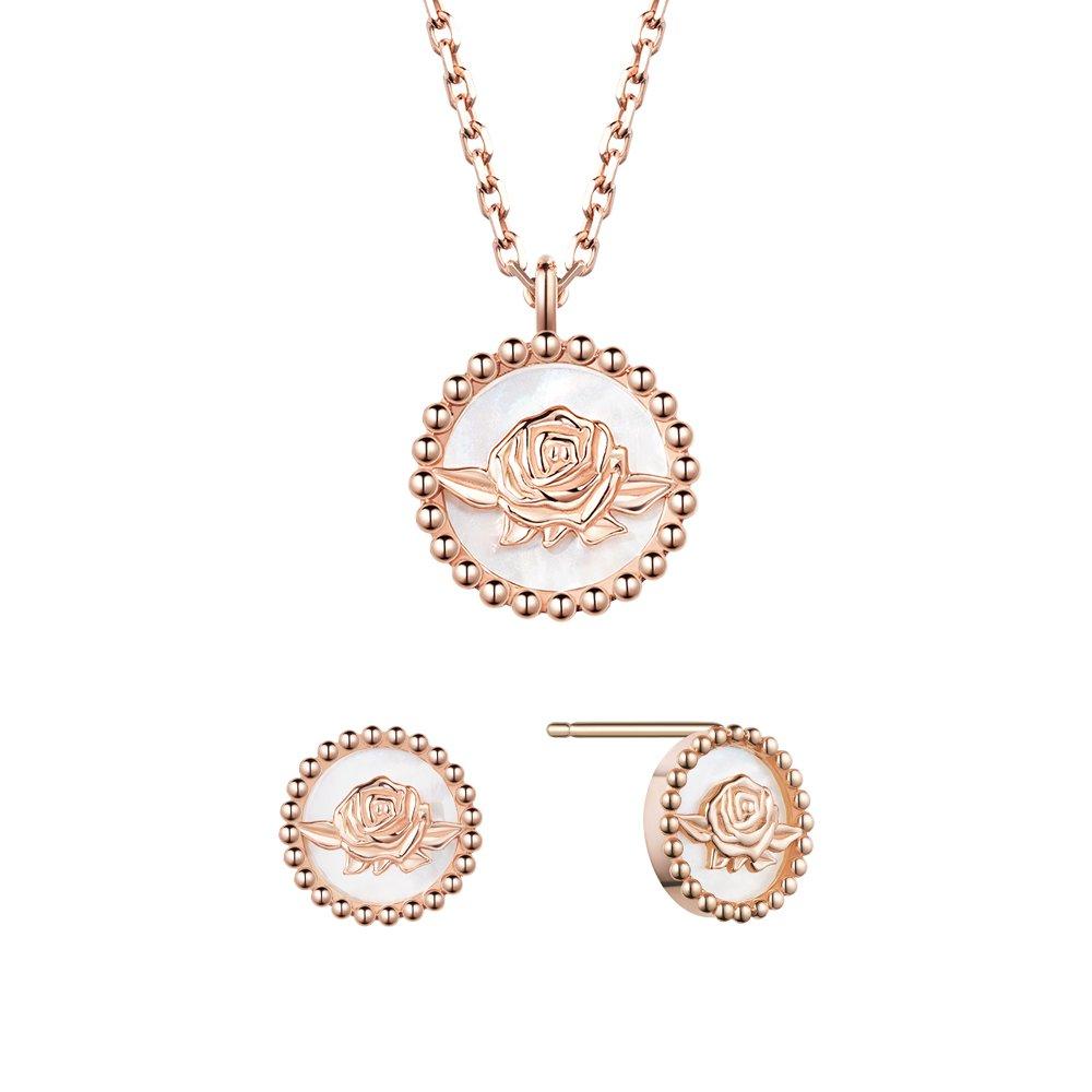 [Rosemont] Silver Mother-of-Pearl Earrings and Necklace Set La Vie en Rose Rc24B18K Set