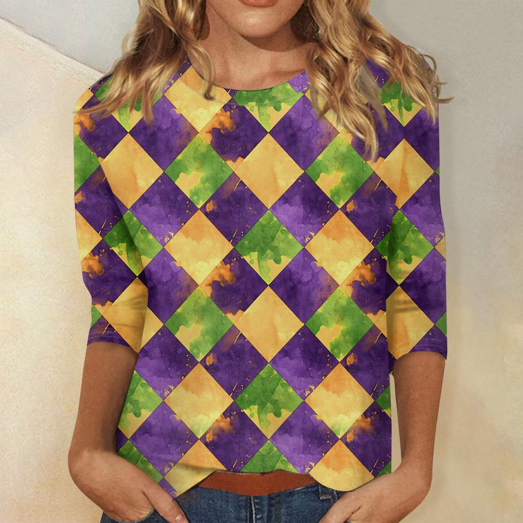 Ladies' Carnival Printed Fashionable Casual Seven Sleeve Round Neck Top