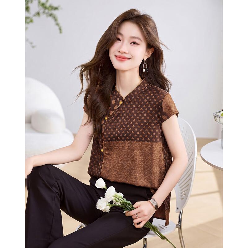 ORIGIN Women s Retro Chinese Style Printed Stand Collar Blouse L