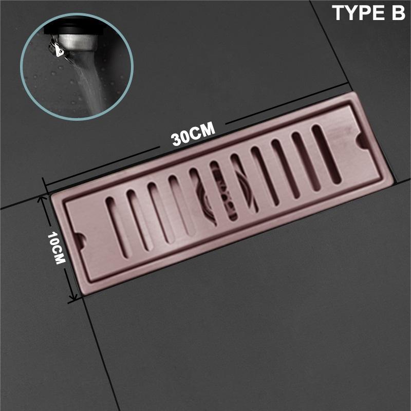 Brushed Rose Gold Floor Drain SUS304 Floor Conceal Drain 30CM/60CM Long Drainage Channel Drain for Hotel Bathroom Kitchen Floor