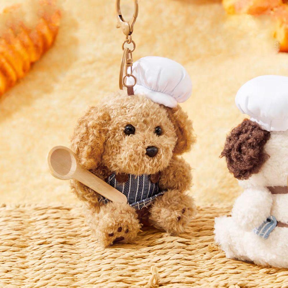 Fluffy Chef Style Dog Plush Keyrings Soft Stuffed Animals Backpack Keyrings Hanging Accessory