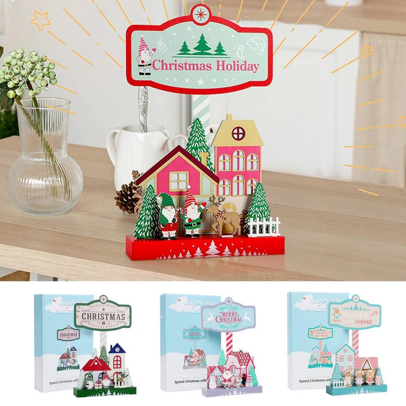 Christmas Wooden House Table Sign Merry Christmas Wood Table Signs Christmas Winter House Ornaments Decorative Table Centerpiece