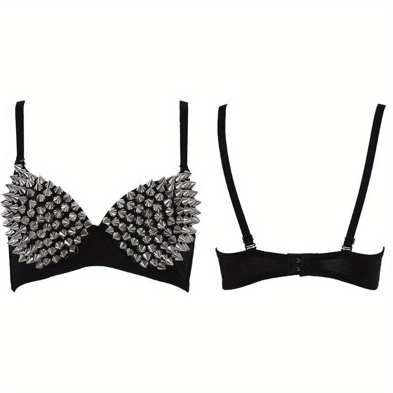 Women's Sexy Lingerie,Fashion Rhinestone Cover Bra Top for Dancing Performance Party,Spiky Steampunk Metallic Studded Rivets Top
