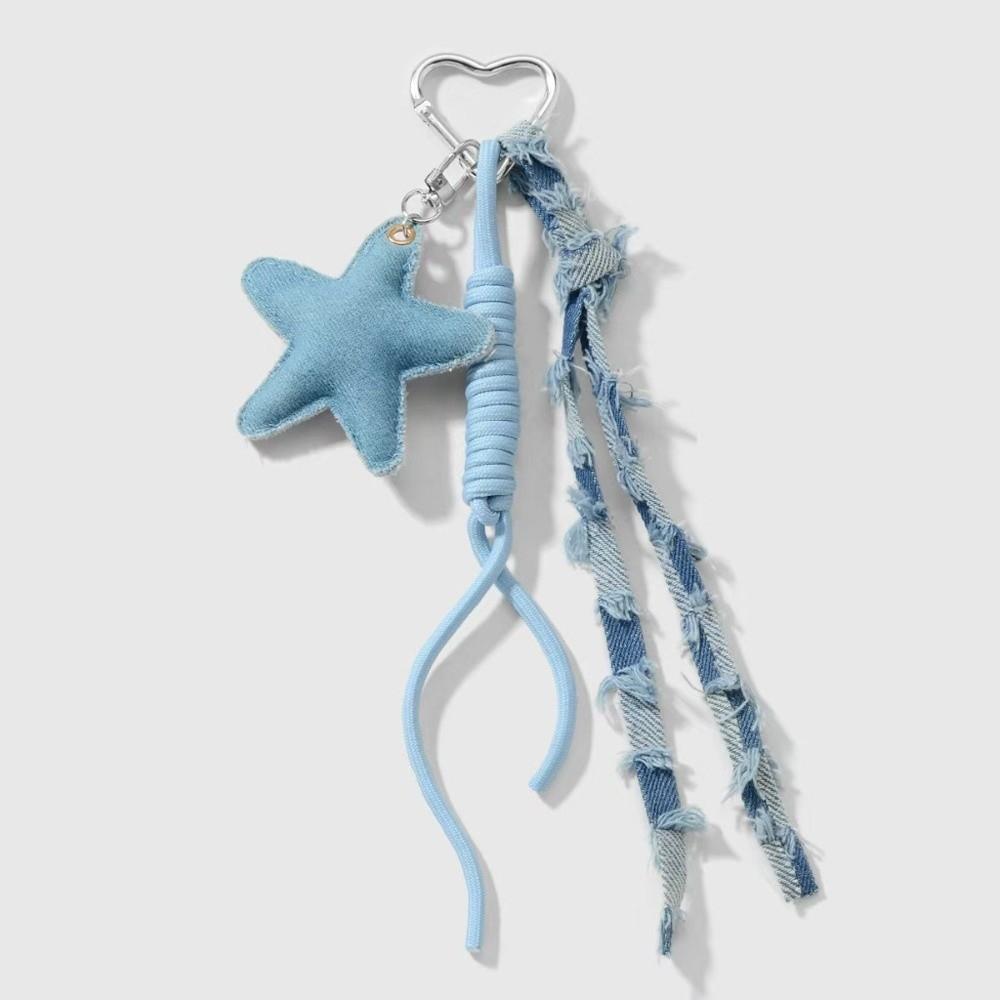 Star Heart Pendant Denim Keychain Pearl Tassel Bag Pendant New Bag Charm for Women Ladies Bag