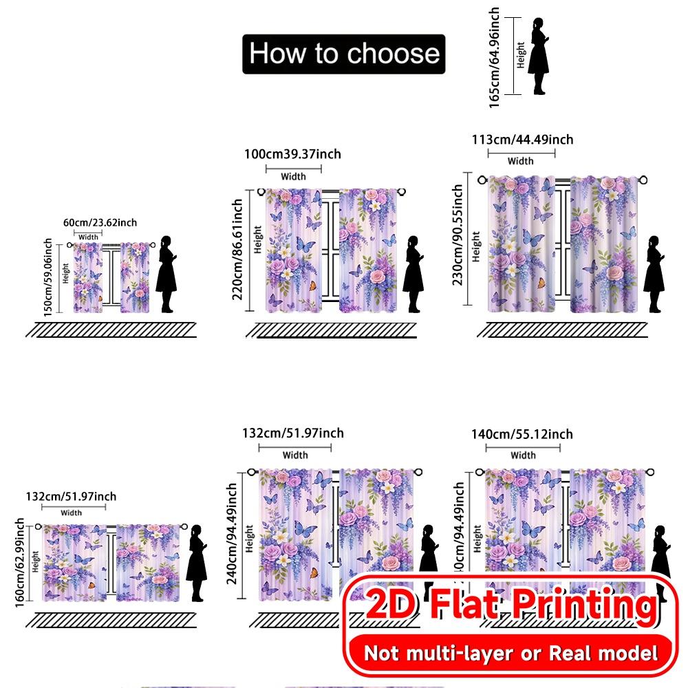 2D Flat Printing,2pcs Floral Whisper Popular Pattern Curtains Polyester Easy Install Curtains All Seasons Use for Living Room
