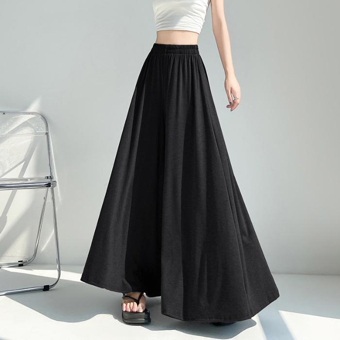 

Брюки с широкими штанинами Женские Летние Тонкие Маленькая Эластичность Высокая Посадка Тонкие Свободные Драпирующиеся Повседневные Брюки Юбка L чёрный