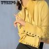 WTEMPO Elegante Umlegekragen Seidenhemden Damen Frühling Vintage Satin Blusen Damen Weiß Langarm Knöpfe Tops
