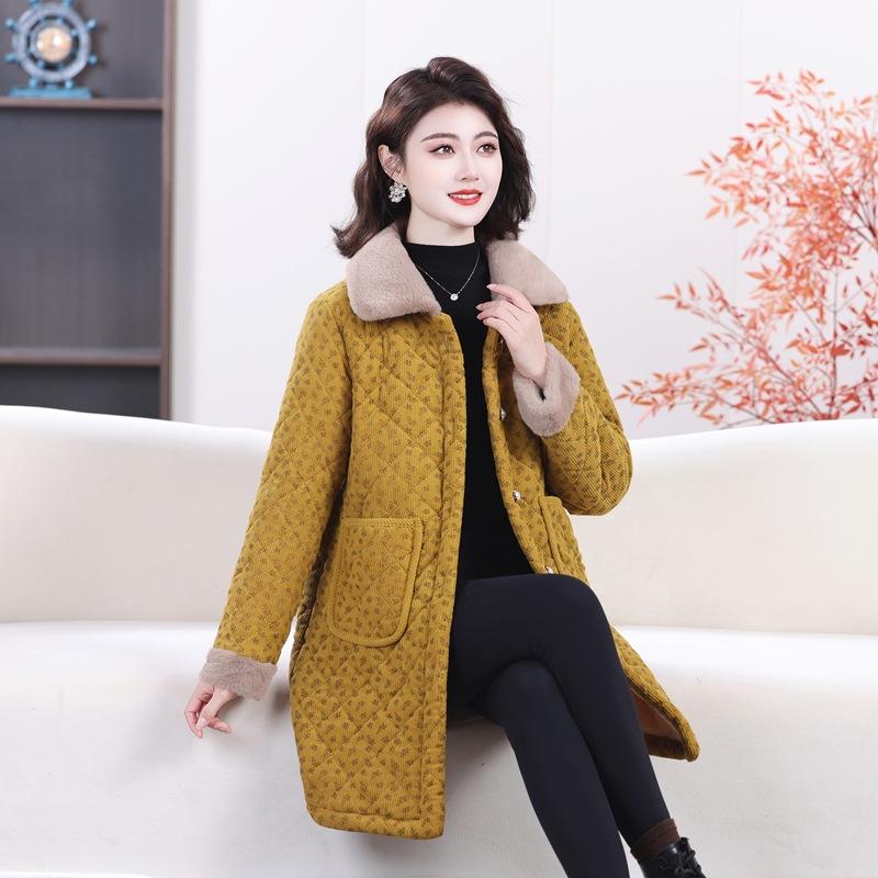 

2026 New Style: Mid-Length Cotton Jacket with Fleece Lining for Women s Winter Warmth 4XL (135-145 lbs)