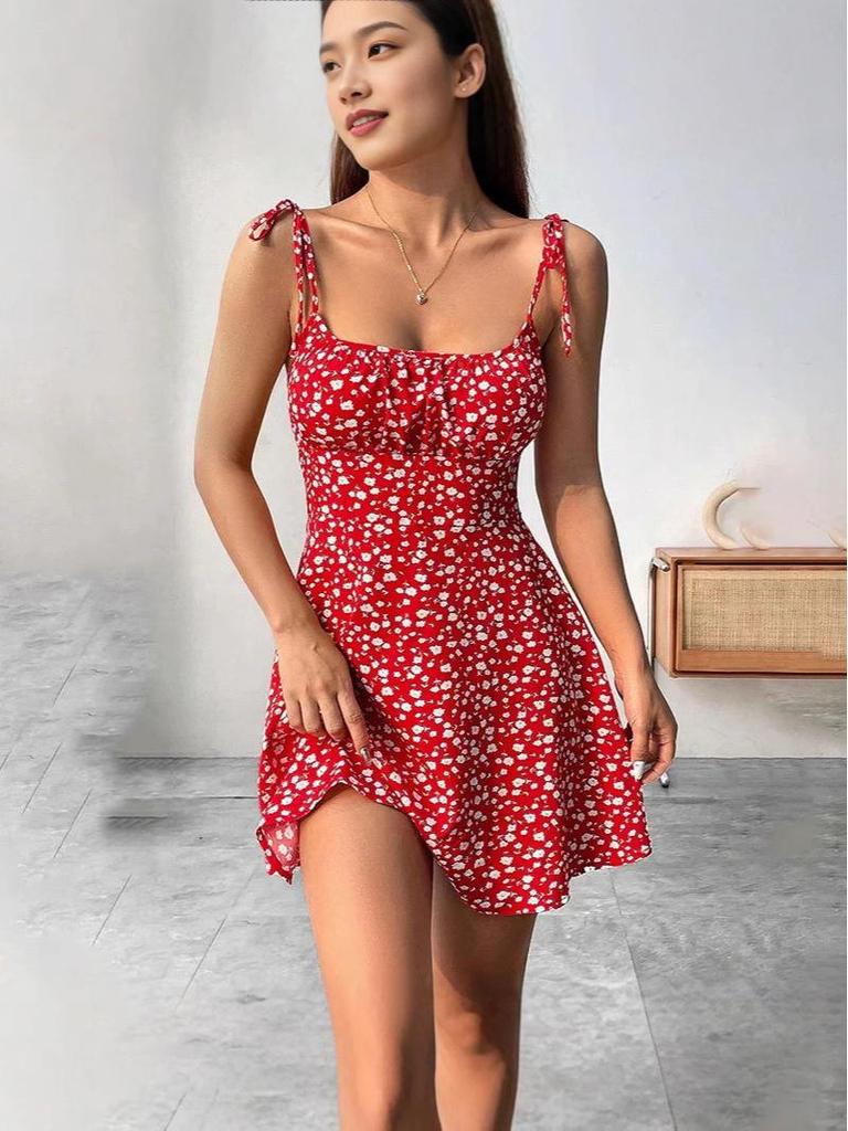 Spring A-Line Waist-Hugging Short Skirt 2025: European & American Casual Slimming Dress