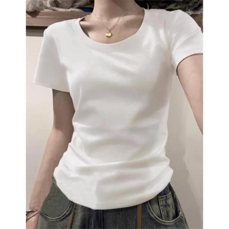 Women's Summer U-Neck Bodycon T-Shirt: American Style, Slim Fit, Short Sleeve