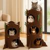 Felt Tree Hole Cat Bed All-in-one Cats Tunnel Condo Cave Cat House  Scratching/Sleeping/Playing