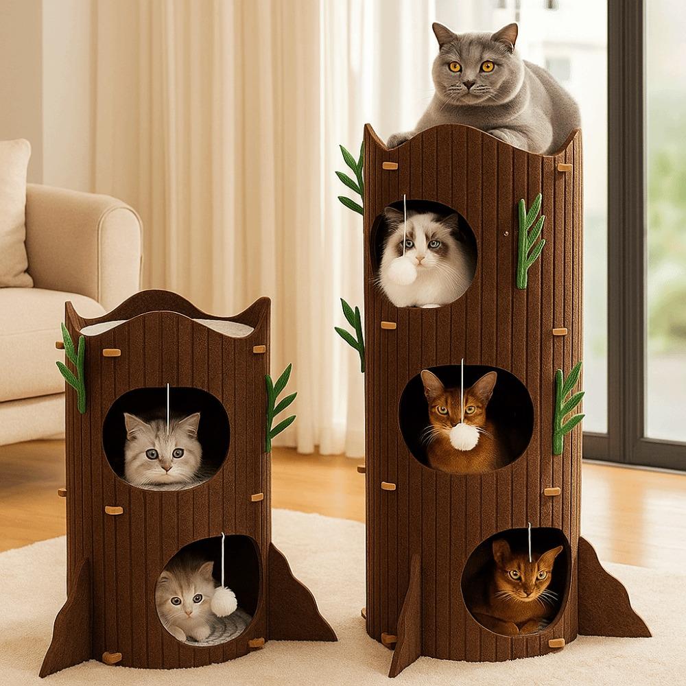 Felt Tree Hole Cat Bed All-in-one Cats Tunnel Condo Cave Cat House Scratching/Sleeping/Playing