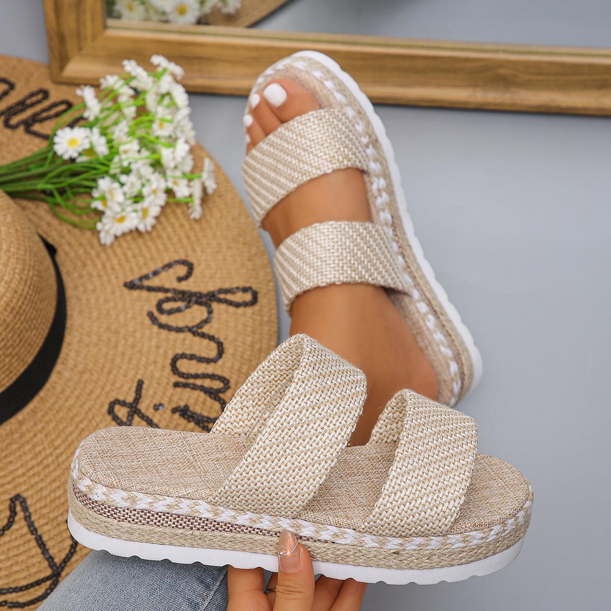 

Женские летние шлепанцы большого размера на толстой подошве, новинка 2025 года, с эластичной вставкой для стопы и толстой подошвой, модные 43