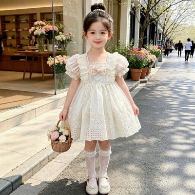 Little Kids Girls French Lolita Princess Short Sleeve Summer Birthday Party Dress