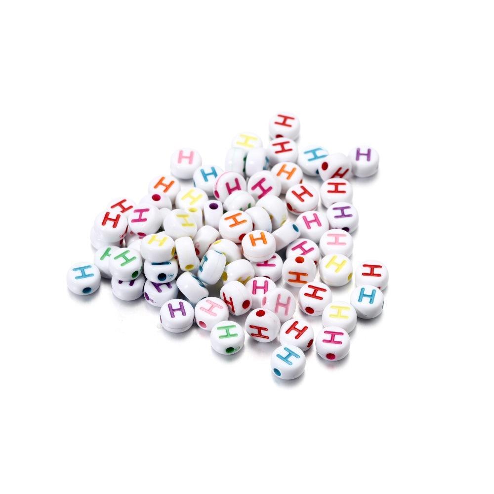 Color Letter Beads On White Background Acrylic English Letter Beads Plastic Round Bracelet Beads 26 Single Letter D