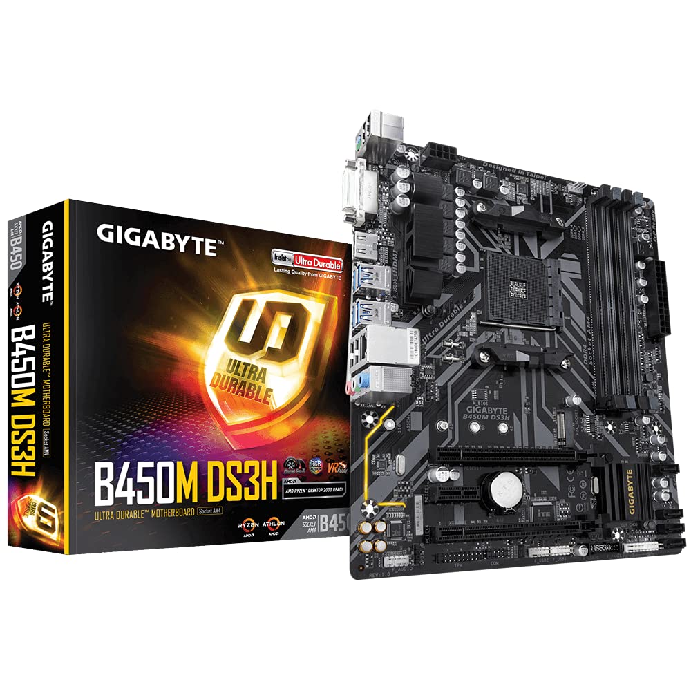 

Gigabyte B450M DS3H AM4 B450 DDR4 600 Micro ATX Socket Black / / / S-ATA / -