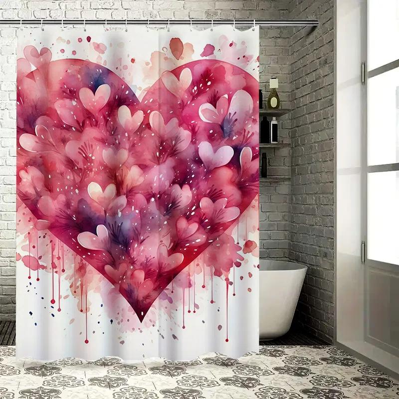 Watercolor Heart Splash Waterproof Shower Curtain, Artistic Design for Bathroom Decor, Enhances Romantic and Colorful Atmosphere