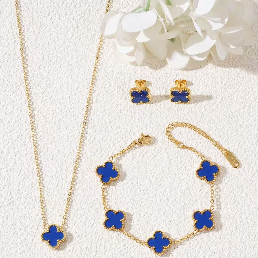 

3 шт. Набор украшений из титановой стали: ожерелье-клевер, браслет, серьги necklace+bracelet+earring