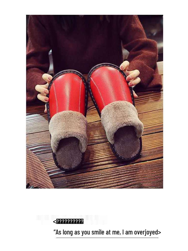 Unisex Genuine Leather Cowhide Slippers: Non-Slip, Warm Indoor Cotton Slippers for Autumn and Winter