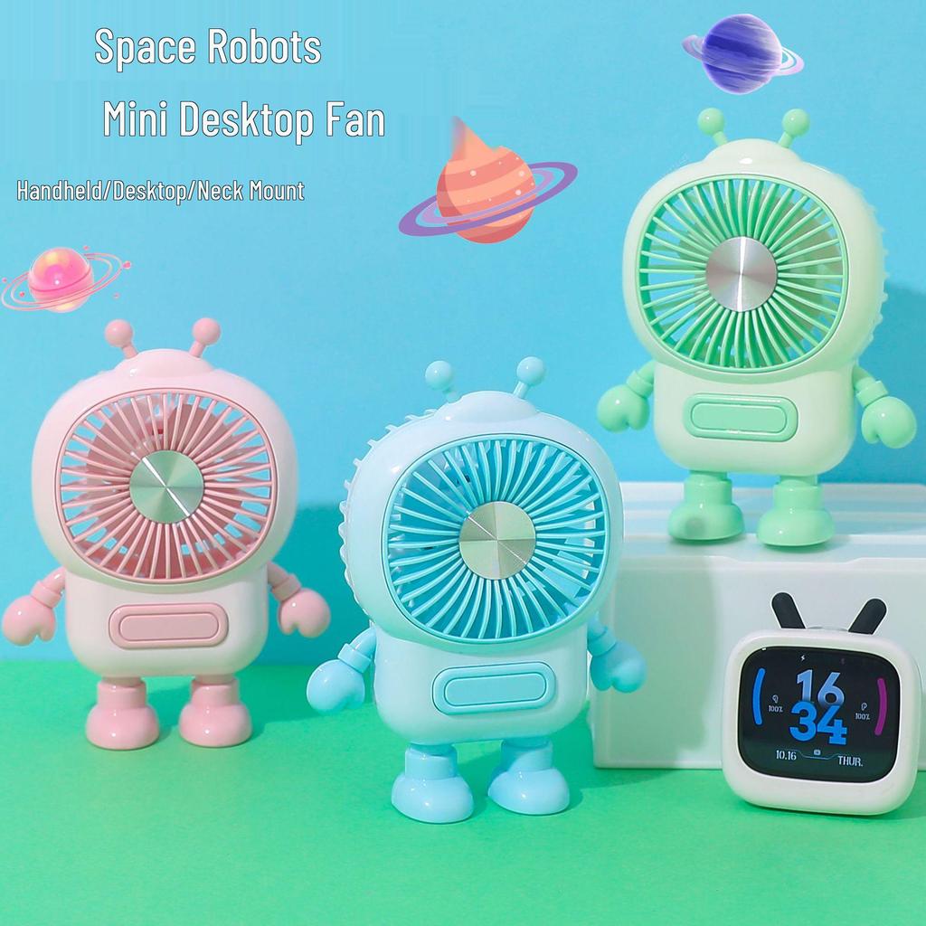 USB Rechargeable Mini Robot Cartoon Fan - Silent Portable Desktop Fan for Kids
