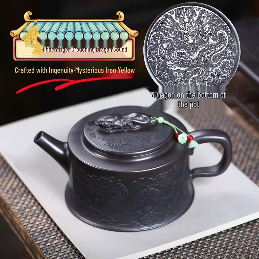 Handmade Yixing Zisha Crouching Tiger Hidden Dragon Teapot, Original Ore Yellow Clay, Large Capacity Hanwa Design
