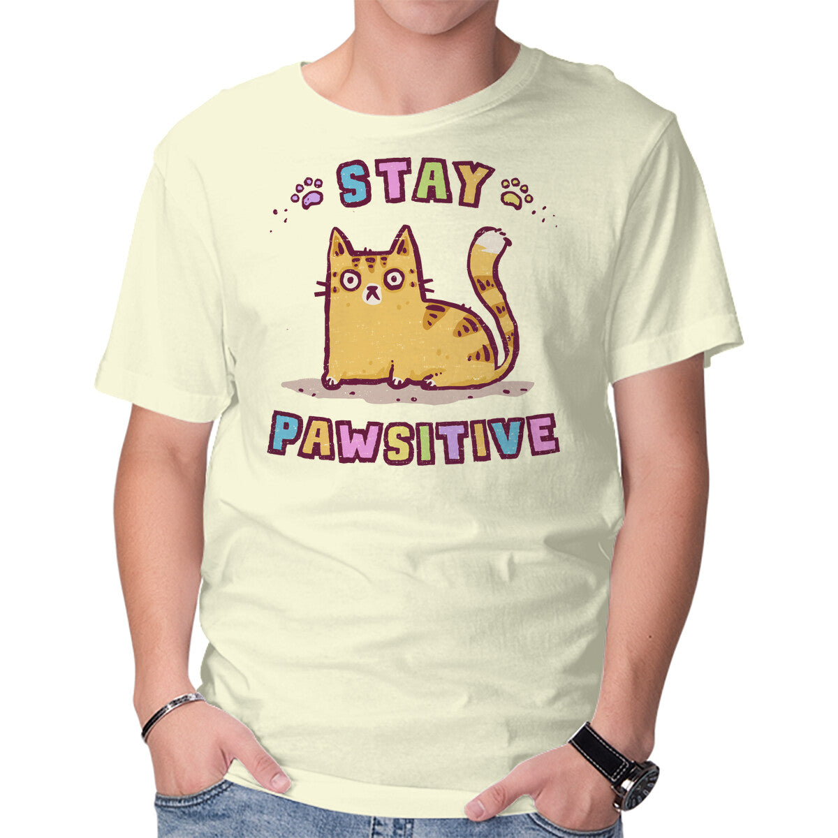 Unisex Crew Neck T-Shirt Stay Pawsitive Graphic Short Sleeve Casual Tee XS