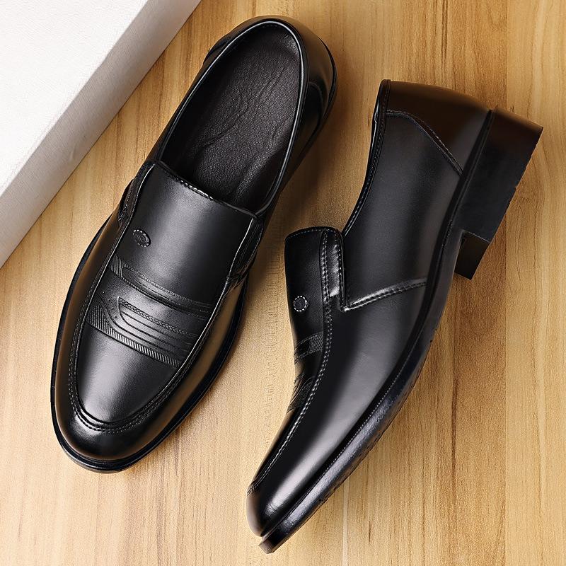 Leather Shoes Men's Medium Business Dress Leather Shoes Leather Breathable Spring and Autumn Casual Foot Cover Dad Shoes