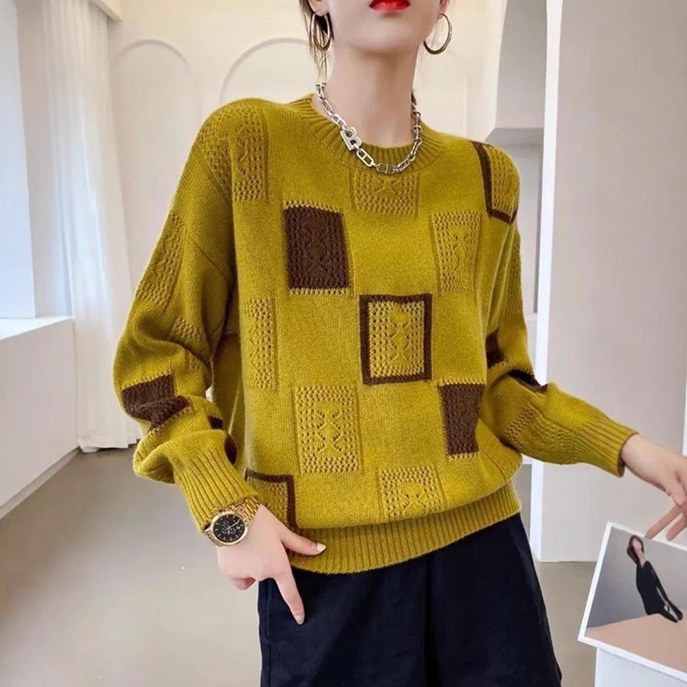 European Retro Mohair Plaid Knit Top - Women's Spring/Fall 2025 Collection