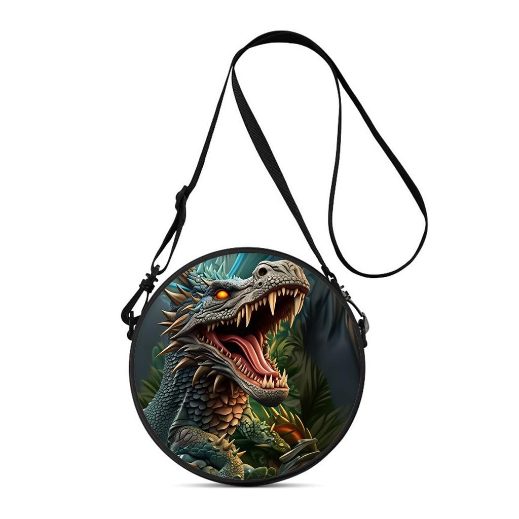 Dinosaur Print Round Shoulder Bag Casual Messenger Bag for Woman Best Gifts 2D Flat Casual Daily Crossbody Bag