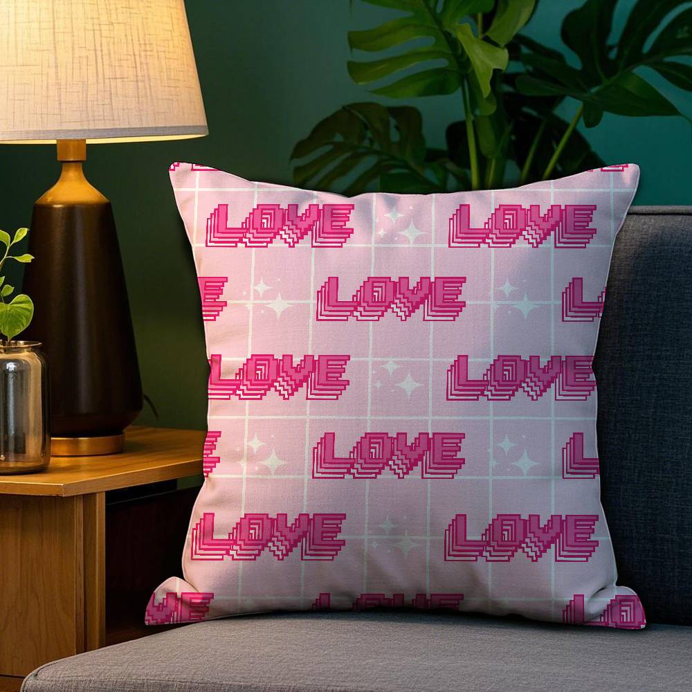 Home Decor Happy Valentine's Day Pixel Love Pattern Pillow Pattern Cushion Cover Suitable for Sofa Bedroom Car Pillow Cover