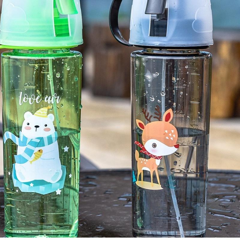 600ML Creative Spray Bottle Portable Children Outdoor Sports Multi-function Straw Cute Water Bottle