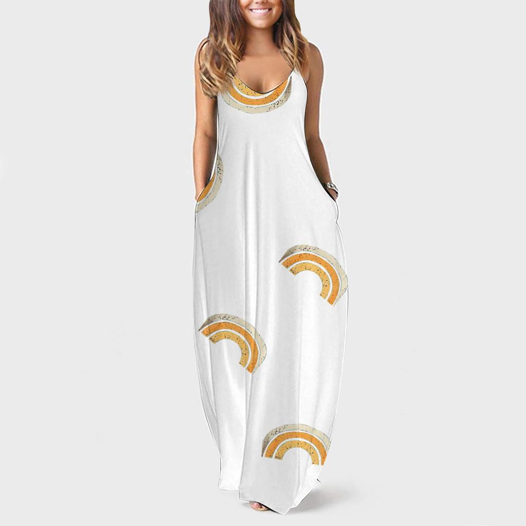 Women Fashion Large Size Print Sexy Deep V Sling Long Skirt Casual Dress